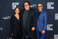 HOLLYWOOD, CALIFORNIA - NOVEMBER 04: (L-R) Susan Downey, Jon Favreau and Robert Downey Jr. attend Netflix's Sr. AFI Fest Premiere at TCL Chinese 6 Theatres on November 04, 2022 in Hollywood, California. (Photo by Leon Bennett/Getty Images for Netflix)