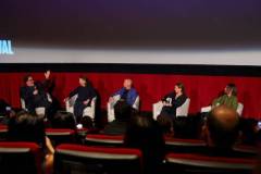 HOLLYWOOD, CALIFORNIA - NOVEMBER 04: (L-R) Jon Favreau, Chris Smith, Robert Downey Jr., Susan Downey and Kevin Ford speak onstage during Netflix's Sr. AFI Fest Premiere at TCL Chinese 6 Theatres on November 04, 2022 in Hollywood, California. (Photo by Leon Bennett/Getty Images for Netflix)