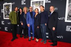 HOLLYWOOD, CALIFORNIA - NOVEMBER 04: (L-R) Kevin Ford, Emily Barclay Ford, Susan Ruskin, AFI Conservatory Dean, Robert Downey Jr., Susan Downey, Chris Smith and Bob Gazzale, President and CEO of AFI attend Netflix's Sr. AFI Fest Premiere at TCL Chinese 6 Theatres on November 04, 2022 in Hollywood, California. (Photo by Leon Bennett/Getty Images for Netflix)