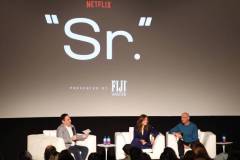 LOS ANGELES, CALIFORNIA - DECEMBER 11: (L-R) Scott Feinberg speaks onstage with Susan Downey and Robert Downey Jr. during The Hollywood Reporter and Netflix Present: An Afternoon With Robert Downey Jr. - Sponsored By FIJI Water at DGA Theater Complex on December 11, 2022 in Los Angeles, California. (Photo by Phillip Faraone/The Hollywood Reporter via Getty Images)