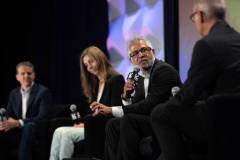 AUSTIN, TEXAS - MARCH 11: (L-R) Eric O'Neill, Maria Konnikova, Hari Ravichandran, and Robert Downey Jr. speak onstage during the 'Online Crime: An American Crisis' SXSW panel on March 11, 2023 in Austin, Texas. (Photo by Mat Hayward/Getty Images for Aura )