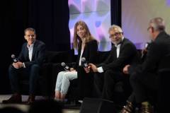 AUSTIN, TEXAS - MARCH 11: (L-R) Eric O'Neill, Maria Konnikova, Hari Ravichandran, and Robert Downey Jr. speak onstage during the 'Online Crime: An American Crisis' SXSW panel on March 11, 2023 in Austin, Texas. (Photo by Mat Hayward/Getty Images for Aura )