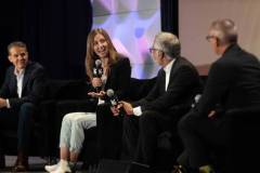 AUSTIN, TEXAS - MARCH 11: (L-R) Eric O'Neill, Maria Konnikova, Hari Ravichandran, and Robert Downey Jr. speak onstage during the 'Online Crime: An American Crisis' SXSW panel on March 11, 2023 in Austin, Texas. (Photo by Mat Hayward/Getty Images for Aura )
