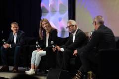 AUSTIN, TEXAS - MARCH 11: (L-R) Eric O'Neill, Maria Konnikova, Hari Ravichandran, and Robert Downey Jr. speak onstage during the 'Online Crime: An American Crisis' SXSW panel on March 11, 2023 in Austin, Texas. (Photo by Mat Hayward/Getty Images for Aura )