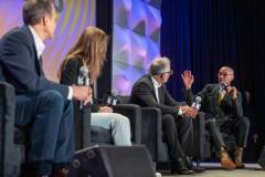 AUSTIN, TEXAS - MARCH 11: (L-R) Eric O'Neill, Maria Konnikova, Hari Ravichandran, and Robert Downey Jr. speak onstage during the 'Online Crime: An American Crisis' SXSW panel on March 11, 2023 in Austin, Texas. (Photo by Mat Hayward/Getty Images for Aura )