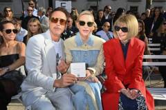 PARIS, FRANCE - OCTOBER 02: (L to R) Robert Downey Jr., Cate Blanchett and Editor-In-Chief of American Vogue and Chief Content Officer of Conde Nast Dame Anna Wintour attend the Stella McCartney show during Paris Fashion Week Womenswear Spring/Summer 2024 on October 2, 2023 in Paris, France. (Photo by Dave Benett/Getty Images)