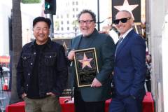 LOS ANGELES, CALIFORNIA - FEBRUARY 13: (L-R) Roy Choi, Jon Favreau, and Robert Downey Jr. attend The Hollywood Walk of Fame star ceremony honoring Jon Favreau on February 13, 2023 in Los Angeles, California. (Photo by Phillip Faraone/Getty Images)