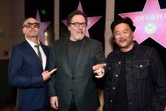 HOLLYWOOD, CALIFORNIA - FEBRUARY 13: (L-R) Robert Downey Jr., Jon Favreau, and Roy Choi attend the ceremony honoring Jon Favreau with a Star on the Hollywood Walk of Fame on February 13, 2023 in Hollywood, California. (Photo by Alberto E. Rodriguez/Getty Images for Disney)