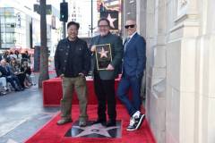 HOLLYWOOD, CALIFORNIA - FEBRUARY 13: (L-R) Roy Choi, Jon Favreau, and Robert Downey Jr. attend the ceremony honoring Jon Favreau with a Star on the Hollywood Walk of Fame on February 13, 2023 in Hollywood, California. (Photo by Alberto E. Rodriguez/Getty Images for Disney)