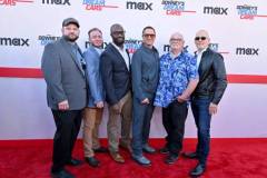 LOS ANGELES, CALIFORNIA - JUNE 16: (L-R) Chad Hrencecin, Chris Salvo, Rich Benoit, Robert Downey Jr., guest and Chris Mazzilli attend MAX Original Series "Downey's Dream Cars" Los Angeles Premiere at Petersen Automotive Museum on June 16, 2023 in Los Angeles, California. (Photo by Axelle/Bauer-Griffin/FilmMagic)