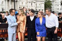 LONDON, ENGLAND - JULY 12: (L-R) Robert Downey Jr, Emily Blunt, Cillian Murphy, Florence Pugh and Matt Damon attend the photocall for "Oppenheimer" in Trafalgar Square on July 12, 2023 in London, England. (Photo by Gareth Cattermole/Getty Images)