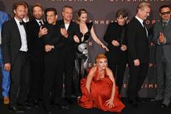 LONDON, ENGLAND - JULY 13: (L to R) Trond Fausa Aurv?g, Kenneth Branagh, Rami Malek, Matt Damon, Emily Blunt, Florence Pugh, Cillian Murphy, Christopher Nolan and Robert Downey Jr. attend UK Premiere of "Oppenheimer" at the Odeon Luxe Leicester Square on July 13, 2023 in London, England. (Photo by Alan Chapman/Dave Benett/WireImage)