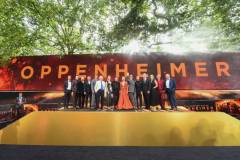 LONDON, ENGLAND - JULY 13: Trond Fausa, David Dastmalchian, Kenneth Branagh, Matt Damon, Josh Hartnett, Tom Conti, Emily Blunt, Cillian Murphy, Florence Pugh, Robert Downey Jr., Rami Malek, Christopher Nolan, Emma Thomas, M?t? Haumann and Charles Roven attend the UK Premiere of "Oppenheimer" at Odeon Luxe Leicester Square on July 13, 2023 in London, England. (Photo by Eamonn M. McCormack/Getty Images for Universal Pictures )