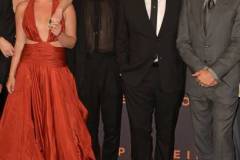 LONDON, ENGLAND - JULY 13: Emily Blunt, Florence Pugh, Cillian Murphy, Christopher Nolan and Robert Downey Jr. attend the UK Premiere of "Oppenheimer" at Odeon Luxe Leicester Square on July 13, 2023 in London, England. (Photo by Eamonn M. McCormack/Getty Images for Universal Pictures )