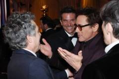Mark Ruffalo, Bradley Cooper and Robert Downey Jr. at the 81st Golden Globe Awards held at the Beverly Hilton Hotel on January 7, 2024 in Beverly Hills, California. (Photo by Rich Polk/Golden Globes 2024/Golden Globes 2024 via Getty Images)