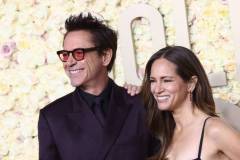 Susan Downey and Robert Downey Jr. at the 81st Golden Globe Awards held at the Beverly Hilton Hotel on January 7, 2024 in Beverly Hills, California. (Photo by Tommaso Boddi/Golden Globes 2024/Golden Globes 2024 via Getty Images)