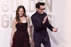 Susan Downey and Robert Downey Jr. at the 81st Golden Globe Awards held at the Beverly Hilton Hotel on January 7, 2024 in Beverly Hills, California. (Photo by Tommaso Boddi/Golden Globes 2024/Golden Globes 2024 via Getty Images)