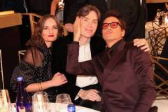 Yvonne McGuinness, Cillian Murphy, and Robert Downey Jr. at the 81st Golden Globe Awards held at the Beverly Hilton Hotel on January 7, 2024 in Beverly Hills, California. (Photo by Christopher Polk/Golden Globes 2024/Golden Globes 2024 via Getty Images)