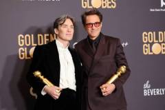 Cillian Murphy and Robert Downey Jr. at the 81st Golden Globe Awards held at the Beverly Hilton Hotel on January 7, 2024 in Beverly Hills, California. (Photo by John Salangsang/Golden Globes 2024/Golden Globes 2024 via Getty Images)