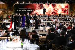 Oprah Winfrey, Emma Thomas, Christopher Nolan, Robert Downey Jr., Charles Roven, Matt Damon and Ludwig G?ransson at the 81st Golden Globe Awards held at the Beverly Hilton Hotel on January 7, 2024 in Beverly Hills, California. (Photo by Michael Buckner/Golden Globes 2024/Golden Globes 2024 via Getty Images)