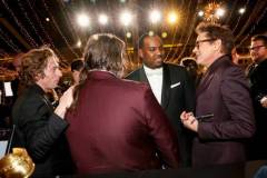 Jeremy Allen White, Lionel Boyce and Robert Downey Jr. at the viewing party for the 81st Golden Globe Awards held at the Beverly Hilton Hotel on January 7, 2024 in Beverly Hills, California. (Photo by Tommaso Boddi/Golden Globes 2024/Golden Globes 2024 via Getty Images)
