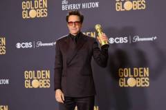 BEVERLY HILLS, CALIFORNIA - JANUARY 07: Robert Downey Jr., winner of the Best Performance by a Male Actor in a Supporting Role in any Motion Picture award for "Oppenheimer," poses in the press room during the 81st Annual Golden Globe Awards at The Beverly Hilton on January 07, 2024 in Beverly Hills, California. (Photo by Matt Winkelmeyer/WireImage)