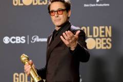 BEVERLY HILLS, CALIFORNIA - JANUARY 07: Robert Downey Jr., winner of the Best Performance by a Male Actor in a Supporting Role in any Motion Picture award for "Oppenheimer," poses in the press room during the 81st Annual Golden Globe Awards at The Beverly Hilton on January 07, 2024 in Beverly Hills, California. (Photo by Matt Winkelmeyer/WireImage)