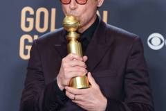 BEVERLY HILLS, CALIFORNIA - JANUARY 7: Robert Downey Jr poses in the press room during the 81st Annual Golden Globe Awards at The Beverly Hilton on January 7, 2024 in Beverly Hills, California. (Photo by Steve Granitz/FilmMagic)