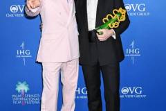 Robert Downey Jr. and Cillian Murphy, winner of the Desert Palm Achievement Award, pose in the press room at the 2024 Palm Springs International Film Festival Film Awards held at the Palm Springs Convention Center on January 4, 2024 in Palm Springs, California. (Photo by Gilbert Flores/Variety via Getty Images)