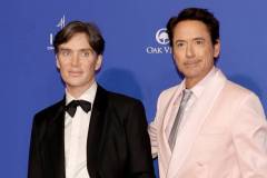 PALM SPRINGS, CALIFORNIA - JANUARY 04: (L-R) Cillian Murphy and Robert Downey Jr. attend the 2024 Palm Springs International Film Festival Film Awards at Palm Springs Convention Center on January 04, 2024 in Palm Springs, California. (Photo by Kevin Winter/Getty Images)