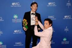 PALM SPRINGS, CALIFORNIA - JANUARY 04: Cillian Murphy, winner of the Desert Palm Achievement Award, and Robert Downey Jr. pose in the press room during the 2024 Palm Springs International Film Festival Film Awards at Palm Springs Convention Center on January 04, 2024 in Palm Springs, California. (Photo by Kevin Winter/Getty Images)