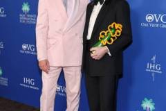 PALM SPRINGS, CALIFORNIA - JANUARY 04: (L-R) Robert Downey Jr. and Cillian Murphy, winner of the Desert Palm Achievement Award for "Oppenheimer,"  pose backstage during the 35th Annual Palm Springs International Film Awards, Sponsored by IHG Hotels & Resorts, at Palm Springs Convention Center on January 04, 2024 in Palm Springs, California. (Photo by Amy Sussman/Getty Images for IHG Hotels & Resorts)