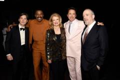 PALM SPRINGS, CALIFORNIA - JANUARY 04: (L-R) Cillian Murphy, Colman Domingo, Mary Hart, Robert Downey Jr. and Paul Giamatti poses backstage during the 35th Annual Palm Springs International Film Awards at Palm Springs Convention Center on January 04, 2024 in Palm Springs, California. (Photo by Presley Ann/Getty Images for Palm Springs International Film Society)