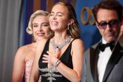 Florence Pugh, Emily Blunt and Robert Downey Jr. at the 14th Governors Awards held at The Ray Dolby Ballroom at Ovation Hollywood on January 9, 2024 in Los Angeles, California. (Photo by Christopher Polk/WWD via Getty Images)