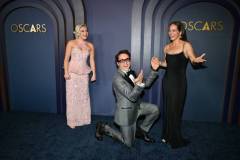 Florence Pugh, Robert Downey Jr. and Susan Downey at the 14th Governors Awards held at The Ray Dolby Ballroom at Ovation Hollywood on January 9, 2024 in Los Angeles, California. (Photo by Michael Buckner/Variety via Getty Images)