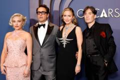 HOLLYWOOD, CALIFORNIA - JANUARY 09: (L-R) Florence Pugh, Robert Downey Jr., Emily Blunt , and Cillian Murphy attend the Academy Of Motion Picture Arts & Sciences' 14th Annual Governors Awards at The Ray Dolby Ballroom on January 09, 2024 in Hollywood, California. (Photo by Frazer Harrison/Getty Images)