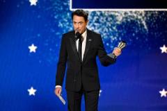 Robert Downey Jr. accepts the Critic's Choice Award for Best Supporting Actor for "Oppenheimer" at The 29th Critics' Choice Awards held at The Barker Hangar on January 14, 2024 in Santa Monica, California. (Photo by Michael Buckner/Variety via Getty Images)