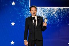 Robert Downey Jr. accepts the Critic's Choice Award for Best Supporting Actor for "Oppenheimer" at The 29th Critics' Choice Awards held at The Barker Hangar on January 14, 2024 in Santa Monica, California. (Photo by Michael Buckner/Variety via Getty Images)