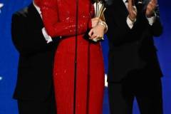 Emily Blunt and Robert Downey Jr. accept the Best Acting Ensemble Award for 'Oppenheimer' at The 29th Critics' Choice Awards held at The Barker Hangar on January 14, 2024 in Santa Monica, California. (Photo by Michael Buckner/Variety via Getty Images)