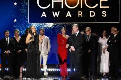 David Krumholtz, Claire Kaufman, Ruth De Jong, Alden Ehrenreich, Emma Thomas, Emily Blunt, Cillian Murphy, Christopher Nolan, Charles Roven and Robert Downey Jr. accept the Best Picture Award for 'Oppenheimer' at The 29th Critics' Choice Awards held at The Barker Hangar on January 14, 2024 in Santa Monica, California. (Photo by Michael Buckner/Variety via Getty Images)