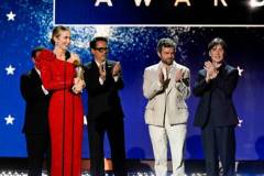 Emily Blunt, Robert Downey Jr., Alden Ehrenreich and Cillian Murphy accept the Best Acting Ensemble Award for 'Oppenheimer' at The 29th Critics' Choice Awards held at The Barker Hangar on January 14, 2024 in Santa Monica, California. (Photo by Michael Buckner/Variety via Getty Images)