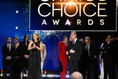 David Krumholtz, Claire Kaufman, Ruth De Jong, Alden Ehrenreich, Emma Thomas, Emily Blunt, Cillian Murphy, Christopher Nolan, Charles Roven and Robert Downey Jr. accept the Best Picture Award for 'Oppenheimer' at The 29th Critics' Choice Awards held at The Barker Hangar on January 14, 2024 in Santa Monica, California. (Photo by Michael Buckner/Variety via Getty Images)