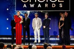 Emily Blunt, Robert Downey Jr. and Cillian Murphy accept the Best Acting Ensemble Award for 'Oppenheimer' at The 29th Critics' Choice Awards held at The Barker Hangar on January 14, 2024 in Santa Monica, California. (Photo by Michael Buckner/Variety via Getty Images)
