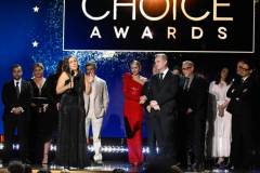 David Krumholtz, Claire Kaufman, Ruth De Jong, Alden Ehrenreich, Emma Thomas, Emily Blunt, Cillian Murphy, Christopher Nolan, Charles Roven and Robert Downey Jr. accept the Best Picture Award for 'Oppenheimer' at The 29th Critics' Choice Awards held at The Barker Hangar on January 14, 2024 in Santa Monica, California. (Photo by Michael Buckner/Variety via Getty Images)