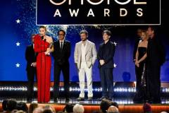 Emily Blunt, Robert Downey Jr. and Cillian Murphy accept the Best Acting Ensemble Award for 'Oppenheimer' at The 29th Critics' Choice Awards held at The Barker Hangar on January 14, 2024 in Santa Monica, California. (Photo by Michael Buckner/Variety via Getty Images)