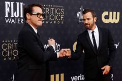 SANTA MONICA, CALIFORNIA - JANUARY 14: (L-R) Robert Downey Jr. and Justin Theroux attend the 29th Annual Critics Choice Awards at Barker Hangar on January 14, 2024 in Santa Monica, California. (Photo by Frazer Harrison/Getty Images)
