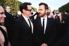 SANTA MONICA, CALIFORNIA - JANUARY 14: (L-R) Robert Downey Jr. and Justin Theroux attend the 29th Annual Critics Choice Awards at Barker Hangar on January 14, 2024 in Santa Monica, California. (Photo by John Shearer/Getty Images  for Critics Choice Association)