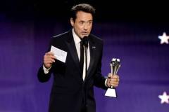 SANTA MONICA, CALIFORNIA - JANUARY 14: Robert Downey Jr. accepts the Best Supporting Actor Award for 'Oppenheimer' onstage during the 29th Annual Critics Choice Awards at Barker Hangar on January 14, 2024 in Santa Monica, California. (Photo by Kevin Winter/Getty Images for Critics Choice Association)