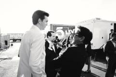 SANTA MONICA, CALIFORNIA - JANUARY 14:  (EDITORS NOTE: Image has been converted to black and white.) Nicholas Braun and  Robert Downey Jr. attend the 29th Annual Critics Choice Awards at Barker Hangar on January 14, 2024 in Santa Monica, California. (Photo by John Shearer/Getty Images  for Critics Choice Association)