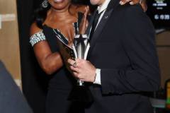 SANTA MONICA, CALIFORNIA - JANUARY 14: (L-R) Angela Bassett and Robert Downey Jr., winner of the Best Supporting Actor
Award for ' Oppenheimer' attend the 29th Annual Critics Choice Awards at Barker Hangar on January 14, 2024 in Santa Monica, California. (Photo by Matt Winkelmeyer/Getty Images for Critics Choice Association)